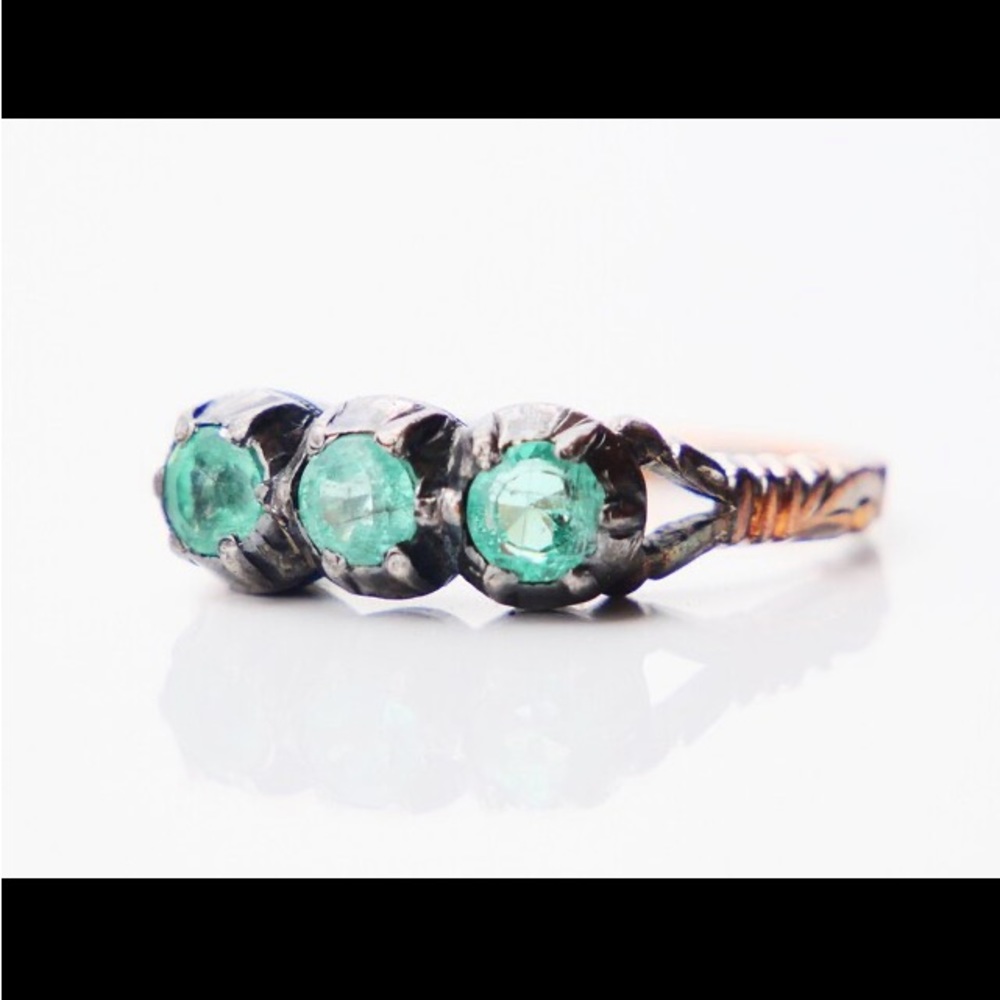 Vintage Emerald Ring Solid 18k Gold Silver 6.25 Us - image 8